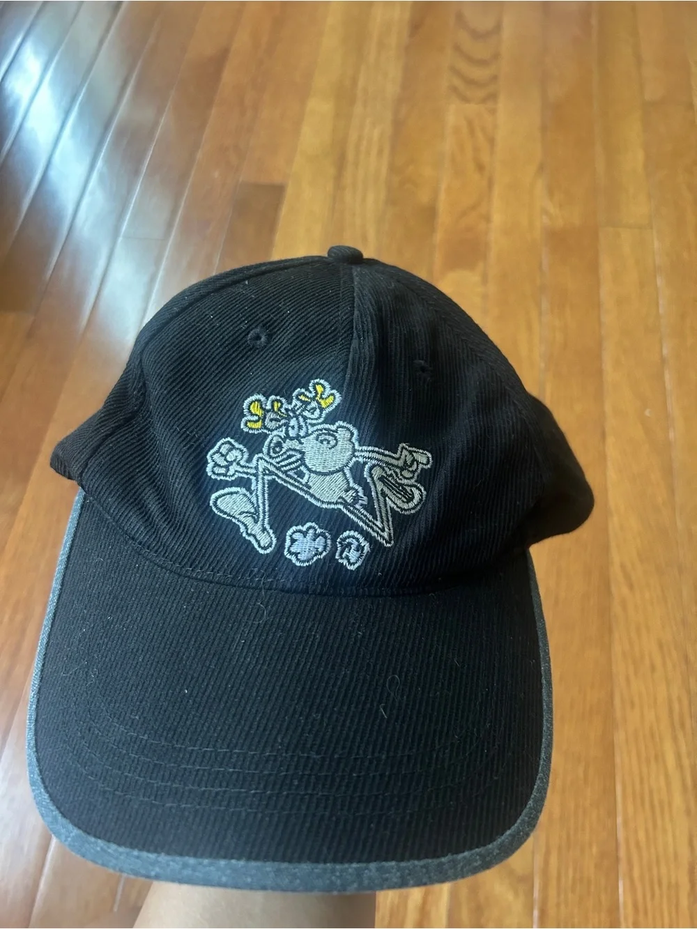 Black Corduroy Baseball Cap with Embroidered Cartoon Moose